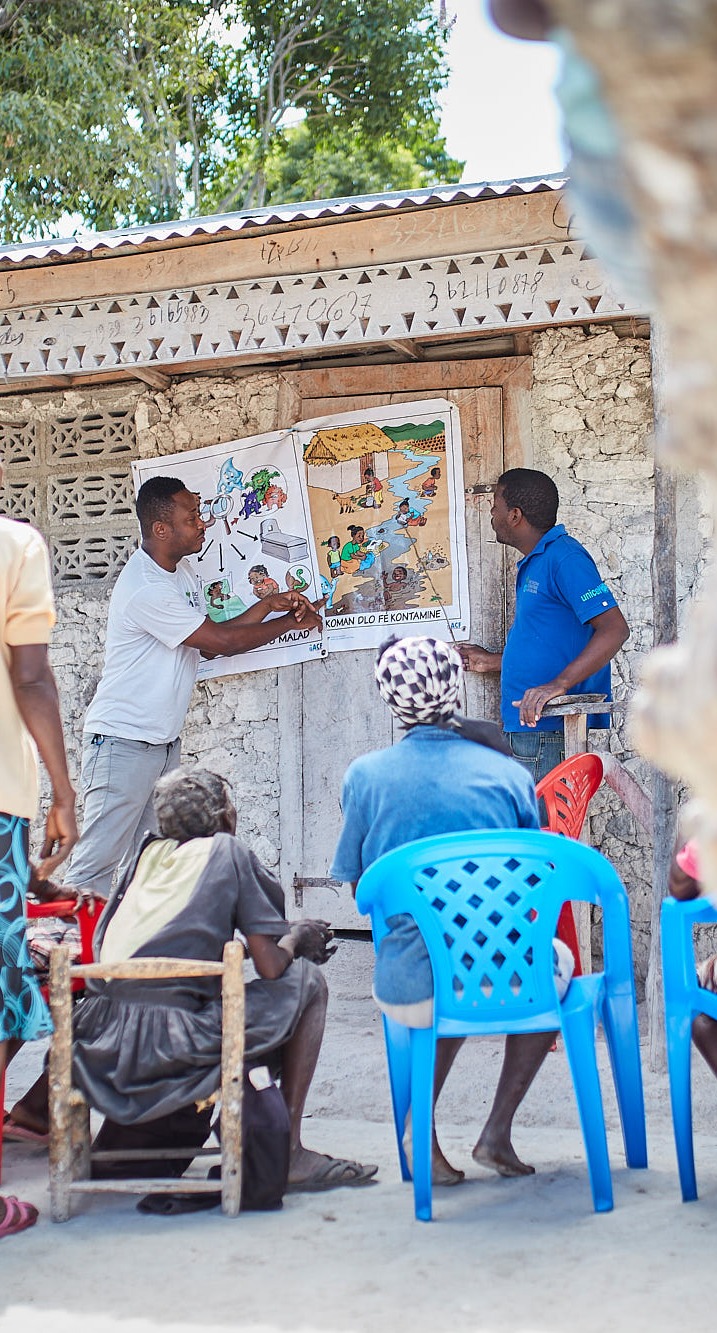 A community session on hygiene in Haiti.
