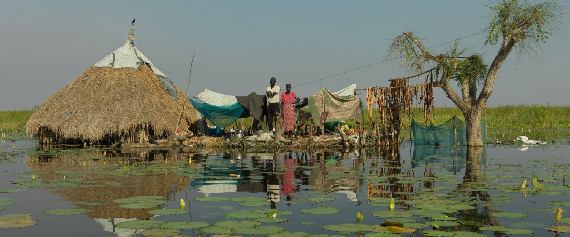 A house surrounded by flooding in South Sudan