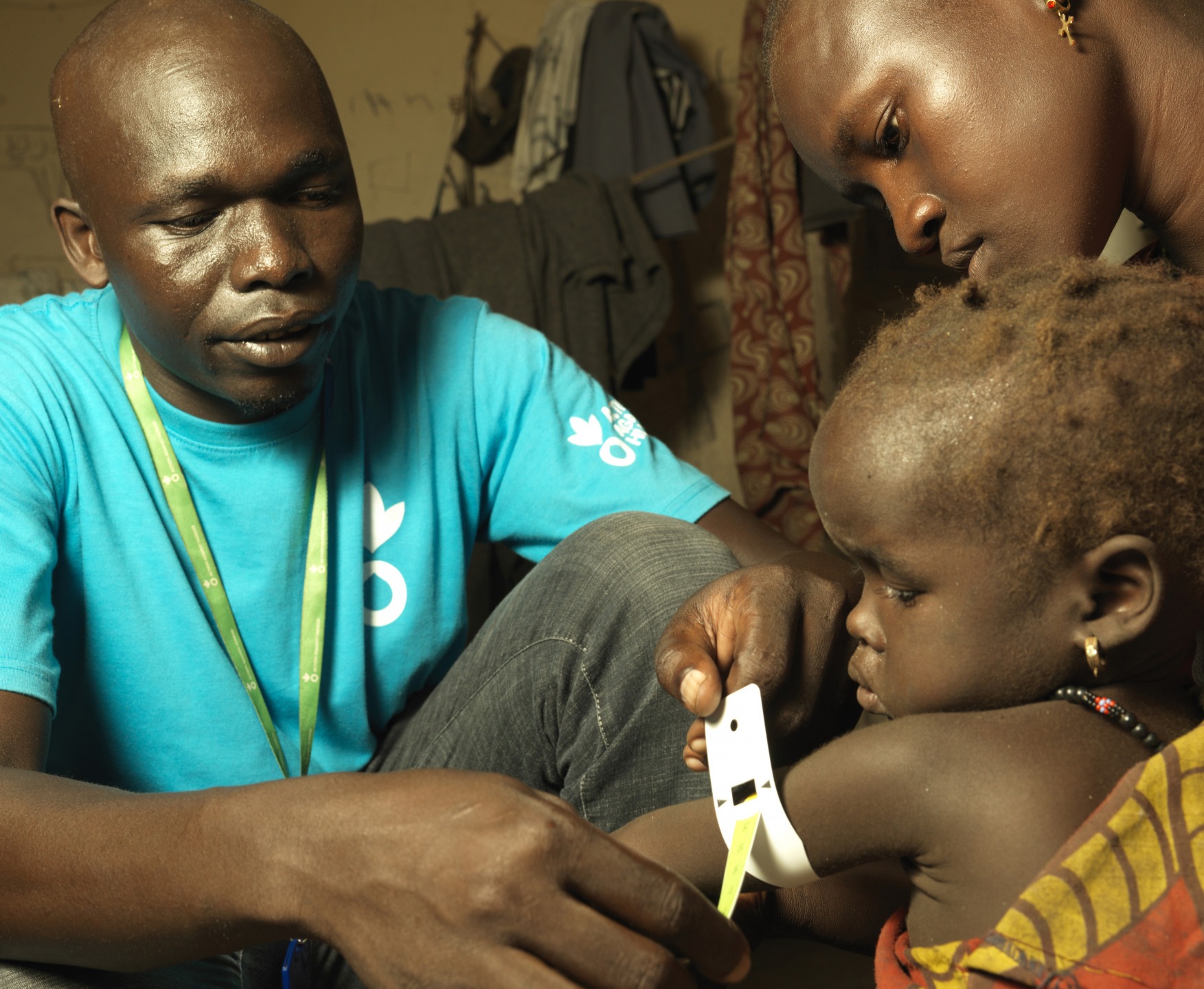 A child is accessed for malnutrition in South Sudan