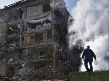 Destruction after a shelling in North Kiev