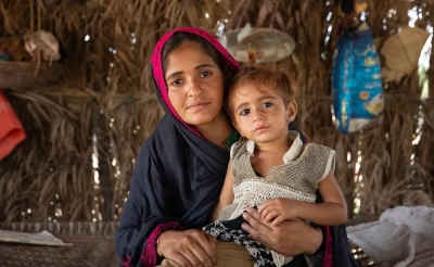 29 year old, Sumera, with her 3 year old daughter at their home in a village in district, Sindh, Pakistan.